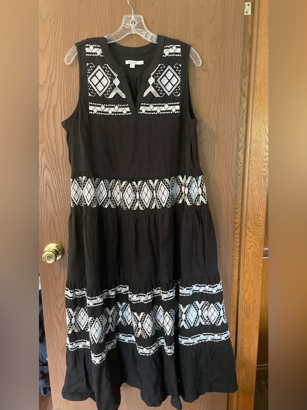 Chico's linen embroidered maxi dress size 2.5